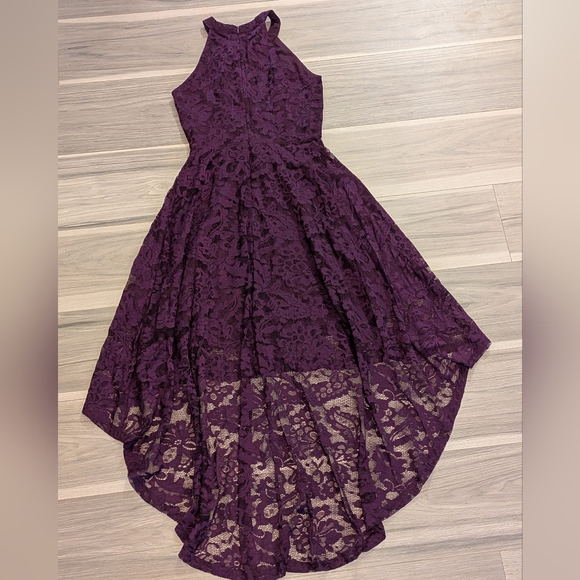 Elegant Purple Lace High-Low Dress - Picture 4 of 6